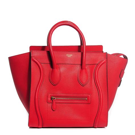 CELINE Drummed Calfskin Mini Luggage Coquelicot